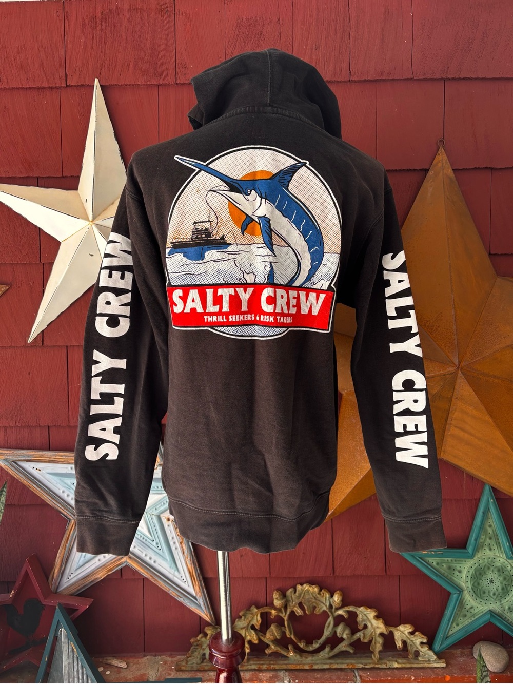 Salty Crew Blue Marlin Black Hoodie Men’s Size S